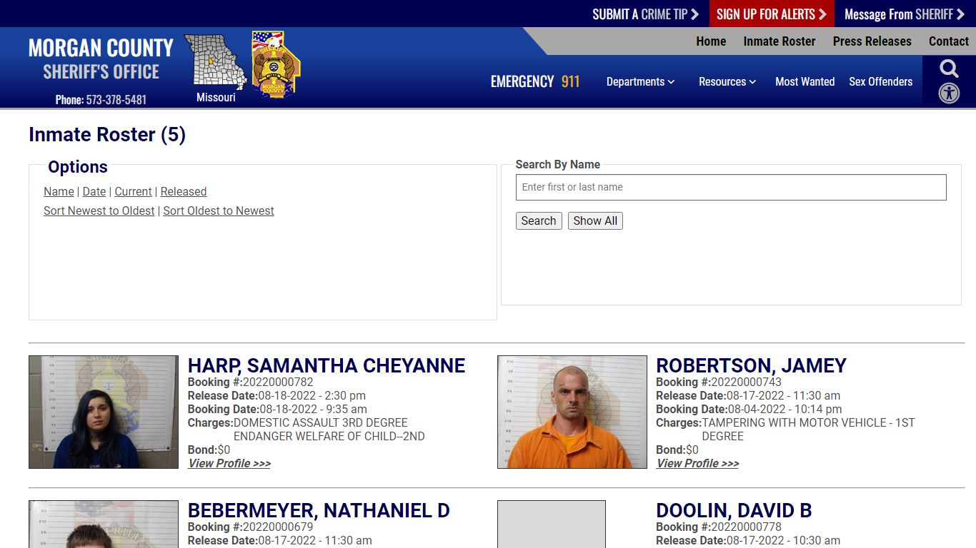 Inmate Roster - Released Inmates Booking Date Descending - Morgan ...